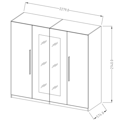 Priestranná skriňa BEATA s dvomi zrkadlami - šírka 228 cm, severská borovica